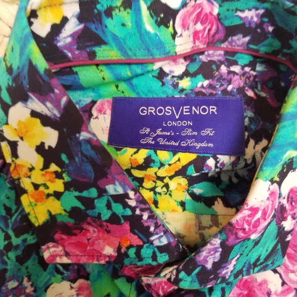 Men Floral Slim Fit Button Down Long Sleeve Top - Picture 3 of 4